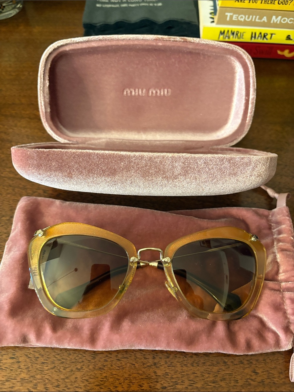 Miu Miu Amber Gradient Cat Eye Sunglasses with Pink Velvet Case